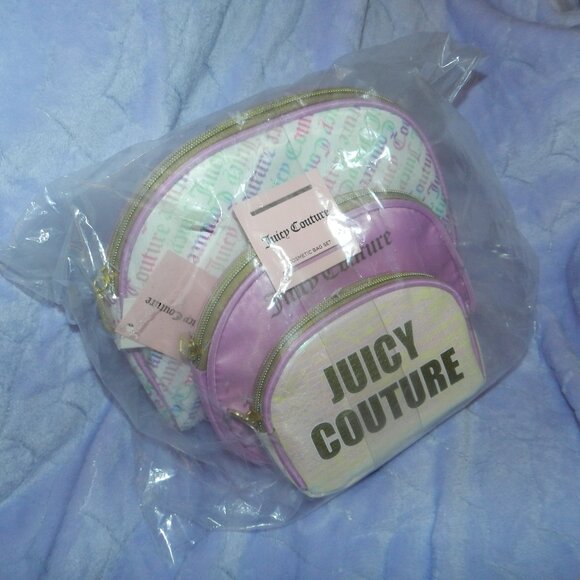 Juicy Couture Logo 3 Cosmetic Bags Iridescent Lilac Purple Pink🆕⌚FAST⚡📦🏃🏻🚚 - Picture 5 of 15